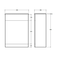 [BFC105PG] Balterley Square Floor Standing WC Back to Wall Toilet Unit, 600mm, Pebble Grey - Technical Drawing