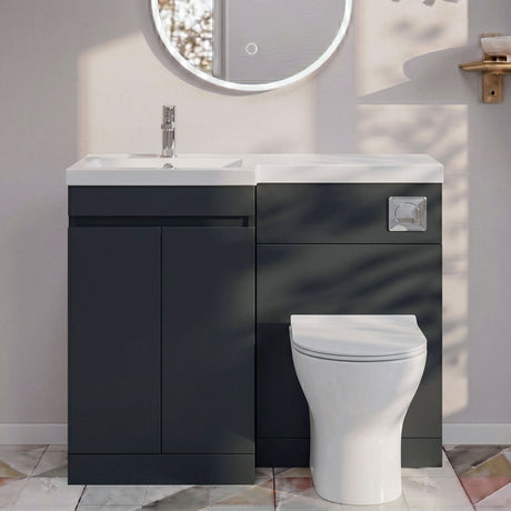 [BFC412LBK] Tean 1000mm Floor Standing Compact Unit with Polymarble Basin - Choice of Orientation and Colour - Silo