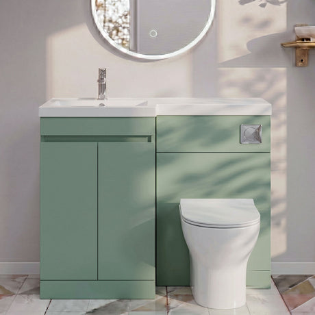 [BFC412LGN] Tean 1000mm Floor Standing Compact Unit with Polymarble Basin - Choice of Orientation and Colour - Silo