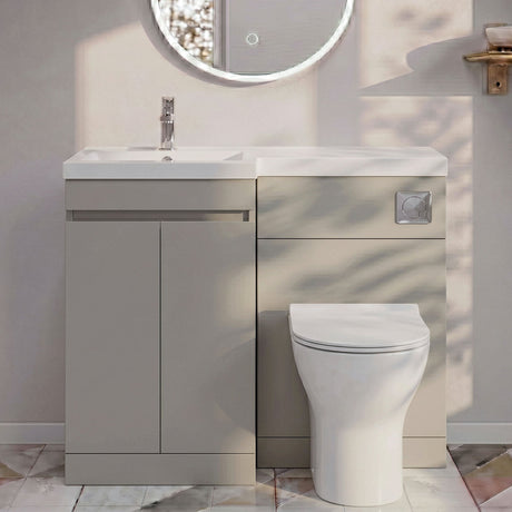 [BFC412LPG] Tean 1000mm Floor Standing Compact Unit with Polymarble Basin - Choice of Orientation and Colour - Silo
