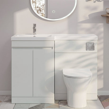 [BFC412LWT] Tean 1000mm Floor Standing Compact Unit with Polymarble Basin - Choice of Orientation and Colour - Silo