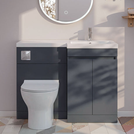 [BFC412RBK] Tean 1000mm Floor Standing Compact Unit with Polymarble Basin - Choice of Orientation and Colour - Silo