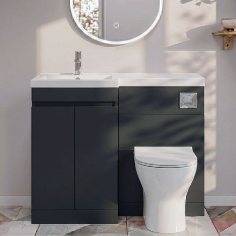 [BFC413LBK] Tean 1100mm Floor Standing Compact Unit with Polymarble Basin - Choice of Orientation and Colour - Silo