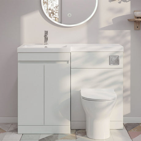 [BFC413LWT] Tean 1100mm Floor Standing Compact Unit with Polymarble Basin - Choice of Orientation and Colour - Silo