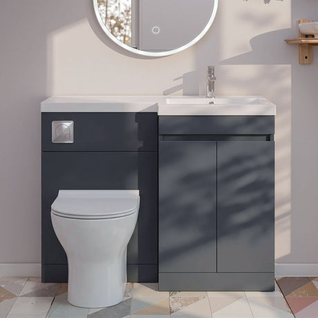 [BFC413RBK] Tean 1100mm Floor Standing Compact Unit with Polymarble Basin - Choice of Orientation and Colour - Silo