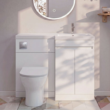 [BFC413RWT] Tean 1100mm Floor Standing Compact Unit with Polymarble Basin - Choice of Orientation and Colour - Silo