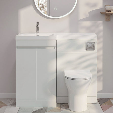 [BFC414LWT] Tean 1200mm Floor Standing Compact Unit with Polymarble Basin - Choice of Orientation and Colour - Silo