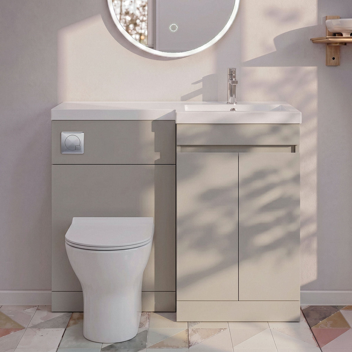[BFC414RPG] Tean 1200mm Floor Standing Compact Unit with Polymarble Basin - Choice of Orientation and Colour - Silo