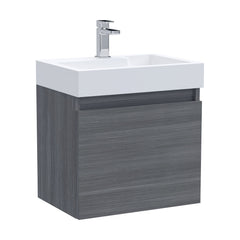 [BFCH004] Wall Hung Vanity Basin Unit & Polymarble Basin - 500mm - Woodgrain Anthracite - Cutout