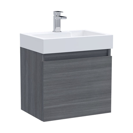 [BFCH004] Wall Hung Vanity Basin Unit & Polymarble Basin - 500mm - Woodgrain Anthracite - Cutout