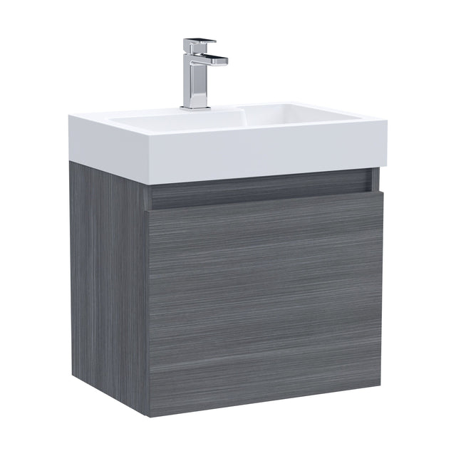 [BFCH004] Wall Hung Vanity Basin Unit & Polymarble Basin - 500mm - Woodgrain Anthracite - Cutout