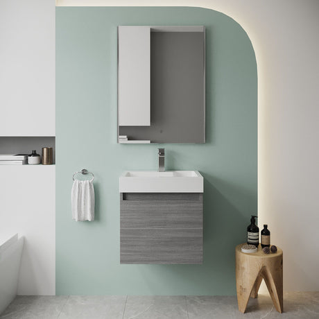 [BFCH004] Wall Hung Vanity Basin Unit & Polymarble Basin - 500mm - Woodgrain Anthracite - Lifestyle 1