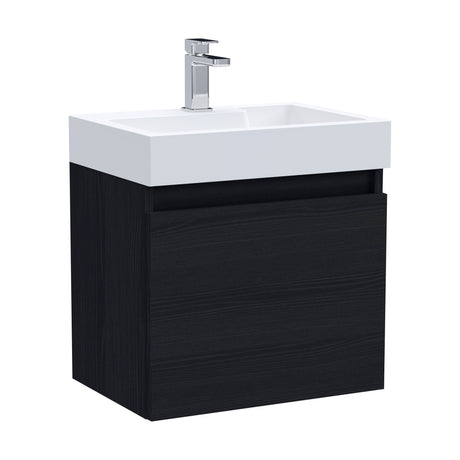 [BFCH005] Wall Hung Vanity Basin Unit & Polymarble Basin - 500mm - Woodgrain Charcoal Black - Cutout