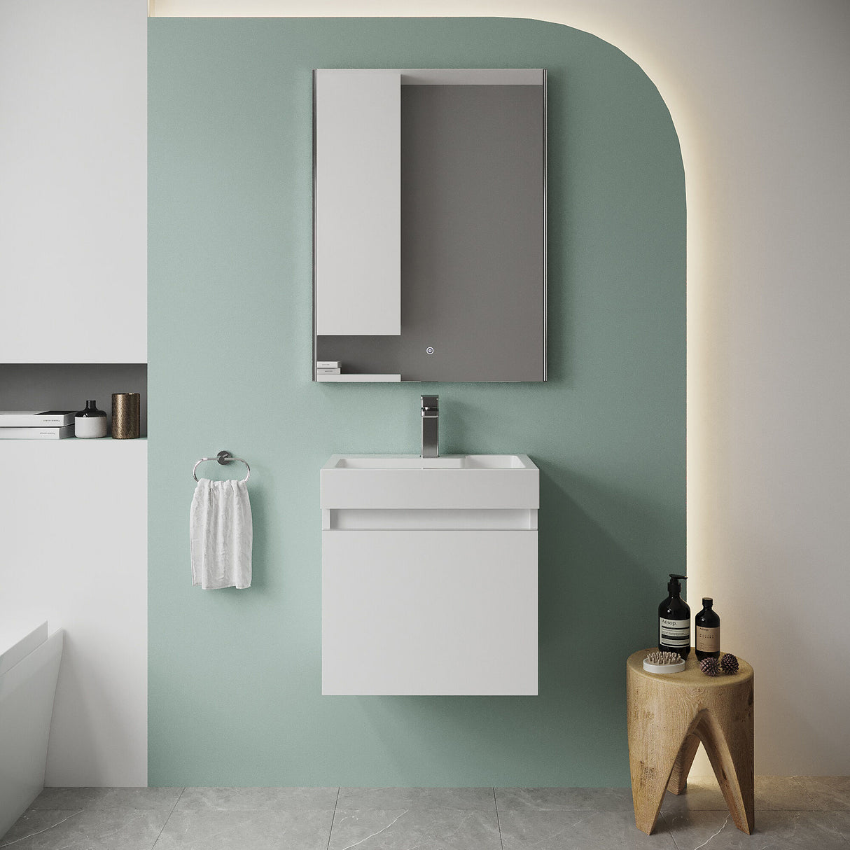 [BFCH011] Wall Hung Vanity Basin Unit & Slimline Polymarble Basin - 500mm - Gloss White - Lifestyle 1
