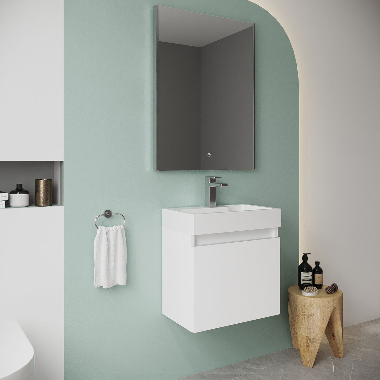 [BFCH011] Wall Hung Vanity Basin Unit & Slimline Polymarble Basin - 500mm - Gloss White - Lifestyle 3