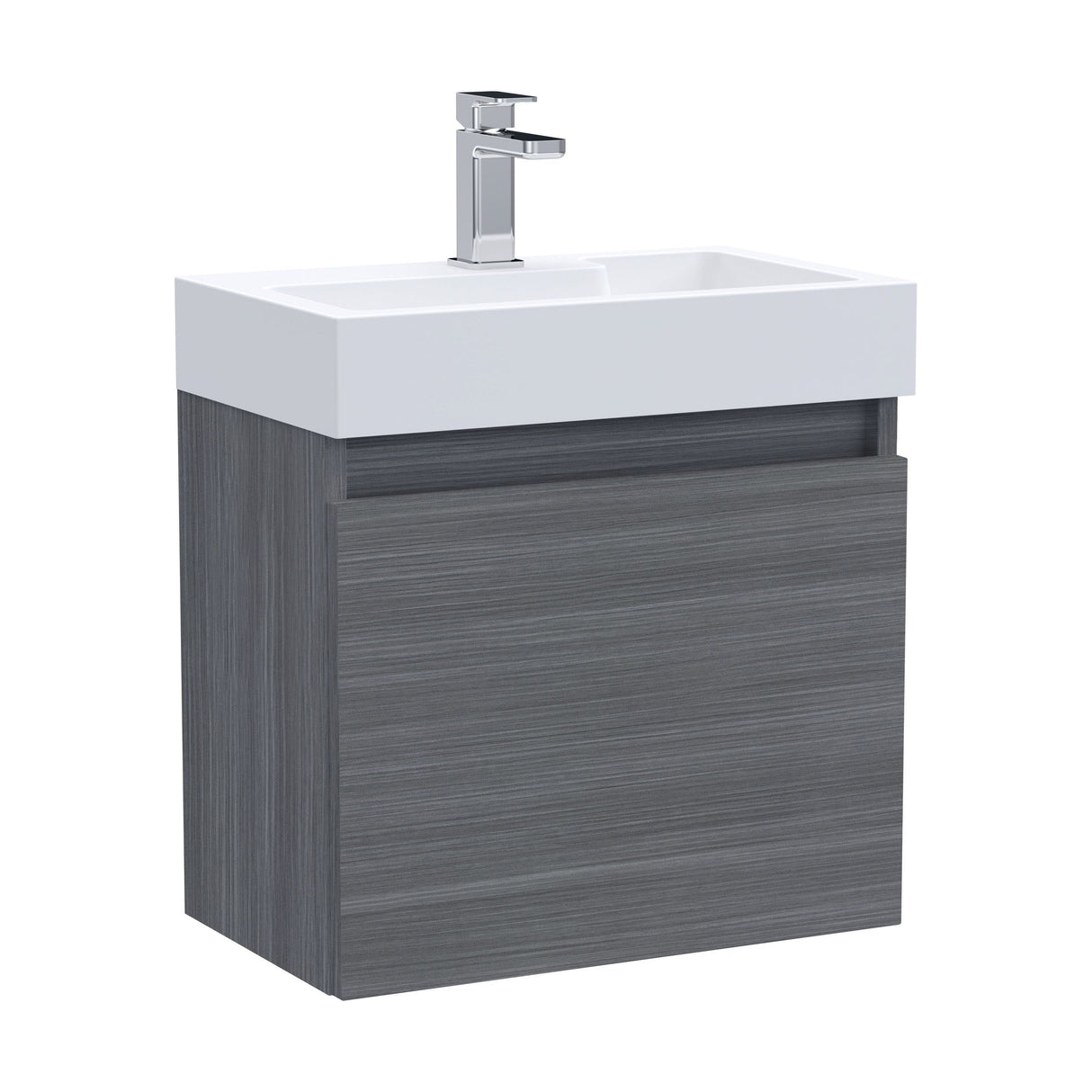 [BFCH014] Wall Hung Vanity Basin Unit & Slimline Polymarble Basin - 500mm - Woodgrain Anthracite - Cutout
