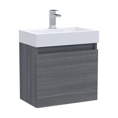 [BFCH014] Wall Hung Vanity Basin Unit & Slimline Polymarble Basin - 500mm - Woodgrain Anthracite - Cutout