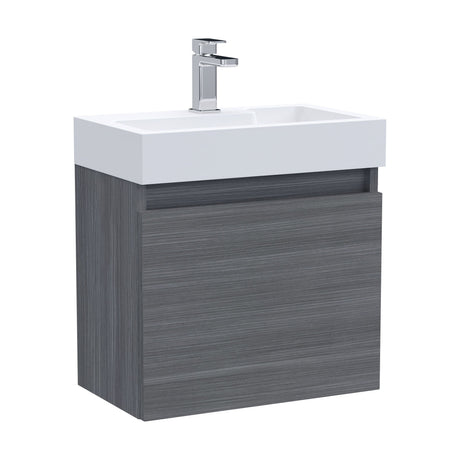 [BFCH014] Wall Hung Vanity Basin Unit & Slimline Polymarble Basin - 500mm - Woodgrain Anthracite - Cutout