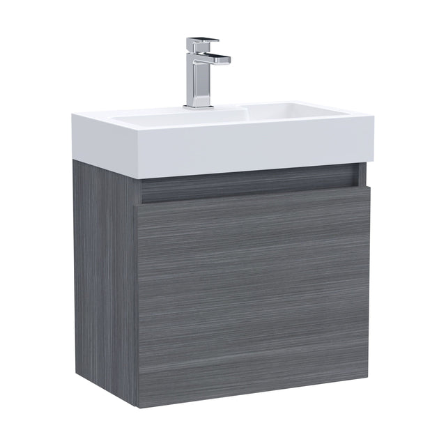 [BFCH014] Wall Hung Vanity Basin Unit & Slimline Polymarble Basin - 500mm - Woodgrain Anthracite - Cutout