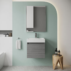 [BFCH014] Wall Hung Vanity Basin Unit & Slimline Polymarble Basin - 500mm - Woodgrain Anthracite - Lifestyle 1