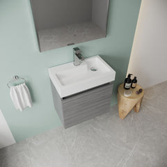 [BFCH014] Wall Hung Vanity Basin Unit & Slimline Polymarble Basin - 500mm - Woodgrain Anthracite - Lifestyle 2