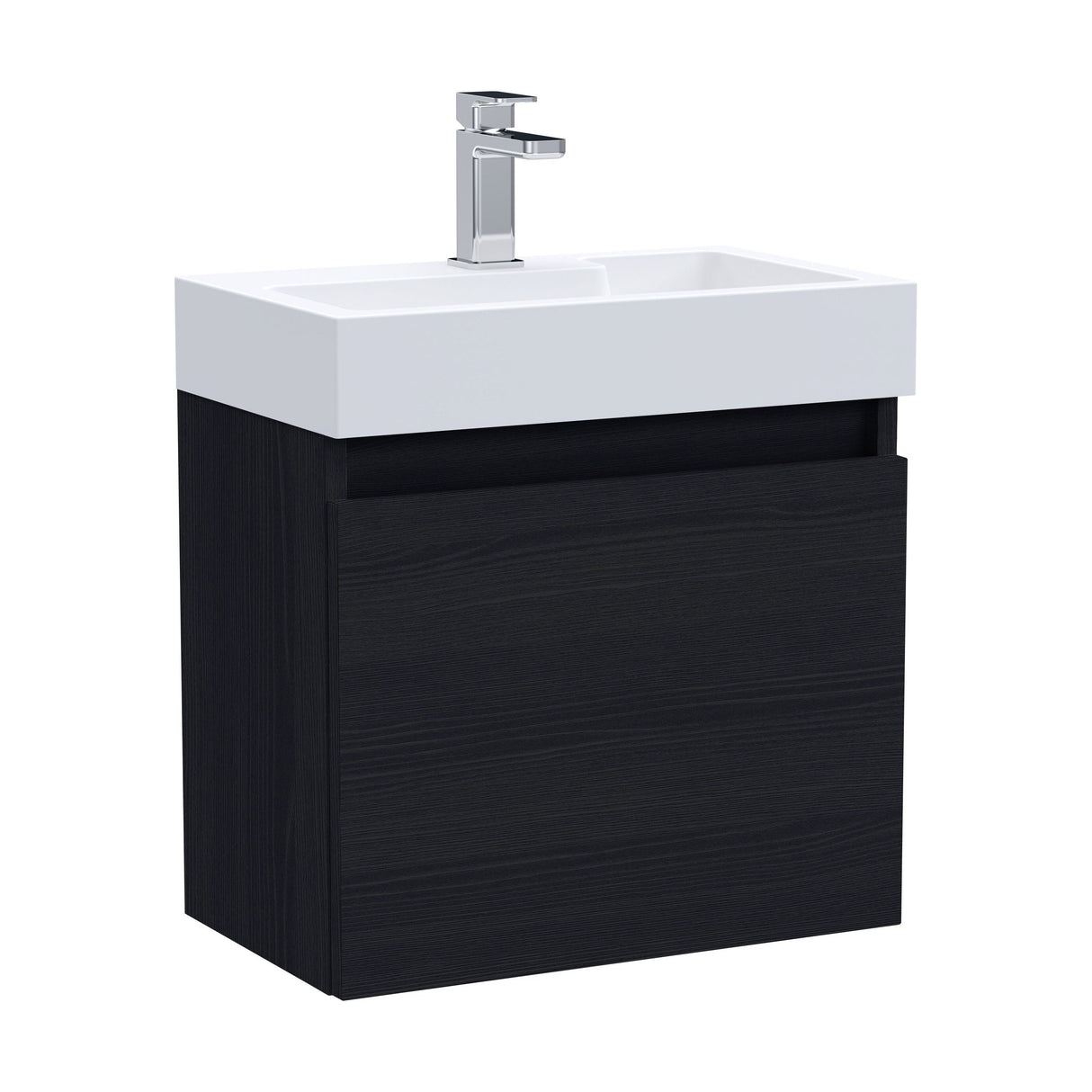 [BFCH015] Wall Hung Vanity Basin Unit & Slimline Polymarble Basin - 500mm - Woodgrain Charcoal Black - Cutout