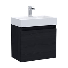 [BFCH015] Wall Hung Vanity Basin Unit & Slimline Polymarble Basin - 500mm - Woodgrain Charcoal Black - Cutout