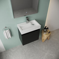 [BFCH015] Wall Hung Vanity Basin Unit & Slimline Polymarble Basin - 500mm - Woodgrain Charcoal Black - Lifestyle 2