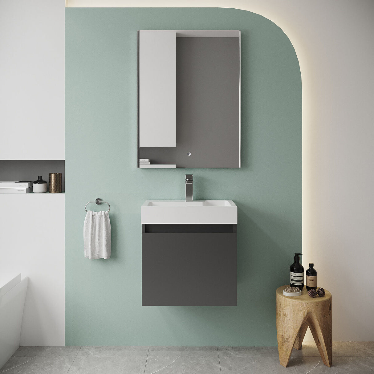 [BFCH018] Wall Hung Vanity Basin Unit & Slimline Polymarble Basin - 500mm - Gloss Grey - Lifestyle 1