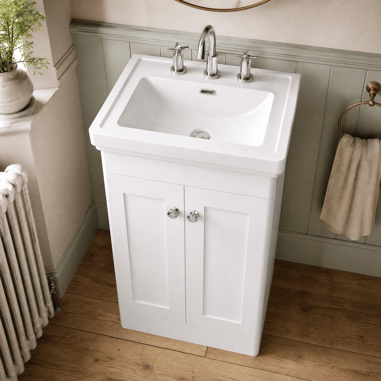 [BFCL123B] Swynnerton Traditional 2 Door Floor Standing Vanity Basin Unit with 3 Tap Hole Traditional Fireclay Basin, Choice of Size and Colour
