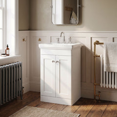[BFCL123B] Swynnerton Traditional 2 Door Floor Standing Vanity Basin Unit with 3 Tap Hole Traditional Fireclay Basin, Choice of Size and Colour
