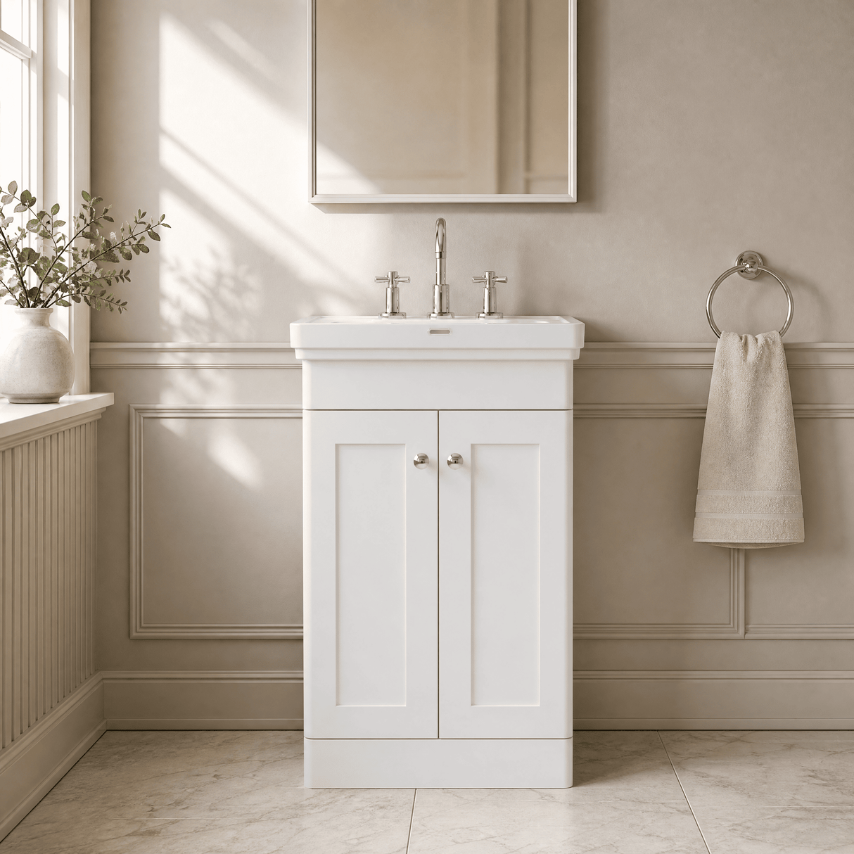 [BFCL123B] Swynnerton Traditional 2 Door Floor Standing Vanity Basin Unit with 3 Tap Hole Traditional Fireclay Basin, Choice of Size and Colour - Silo