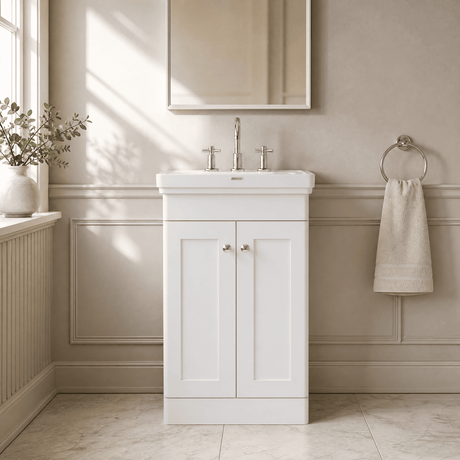 [BFCL123B] Swynnerton Traditional 2 Door Floor Standing Vanity Basin Unit with 3 Tap Hole Traditional Fireclay Basin, Choice of Size and Colour - Silo