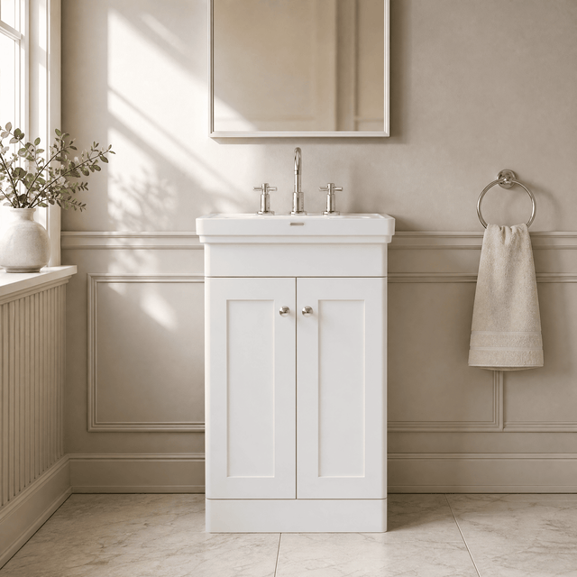 [BFCL123B] Swynnerton Traditional 2 Door Floor Standing Vanity Basin Unit with 3 Tap Hole Traditional Fireclay Basin, Choice of Size and Colour - Silo