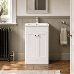 [BFCL123C] Swynnerton Traditional 2 Door Floor Standing Vanity Basin Unit with 1 Tap Hole Minimalist Ceramic Basin, Choice of Size and Colour