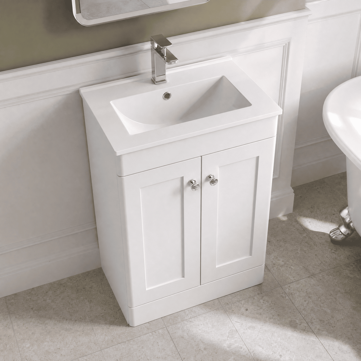 [BFCL123C] Swynnerton Traditional 2 Door Floor Standing Vanity Basin Unit with 1 Tap Hole Minimalist Ceramic Basin, Choice of Size and Colour