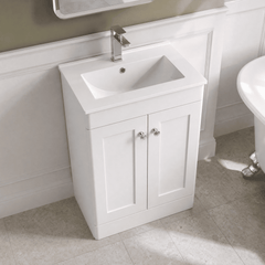 [BFCL123C] Swynnerton Traditional 2 Door Floor Standing Vanity Basin Unit with 1 Tap Hole Minimalist Ceramic Basin, Choice of Size and Colour