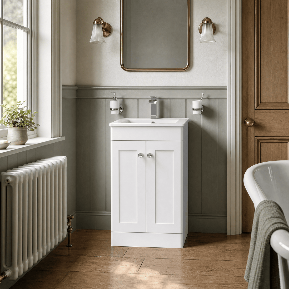 [BFCL123C] Swynnerton Traditional 2 Door Floor Standing Vanity Basin Unit with 1 Tap Hole Minimalist Ceramic Basin, Choice of Size and Colour