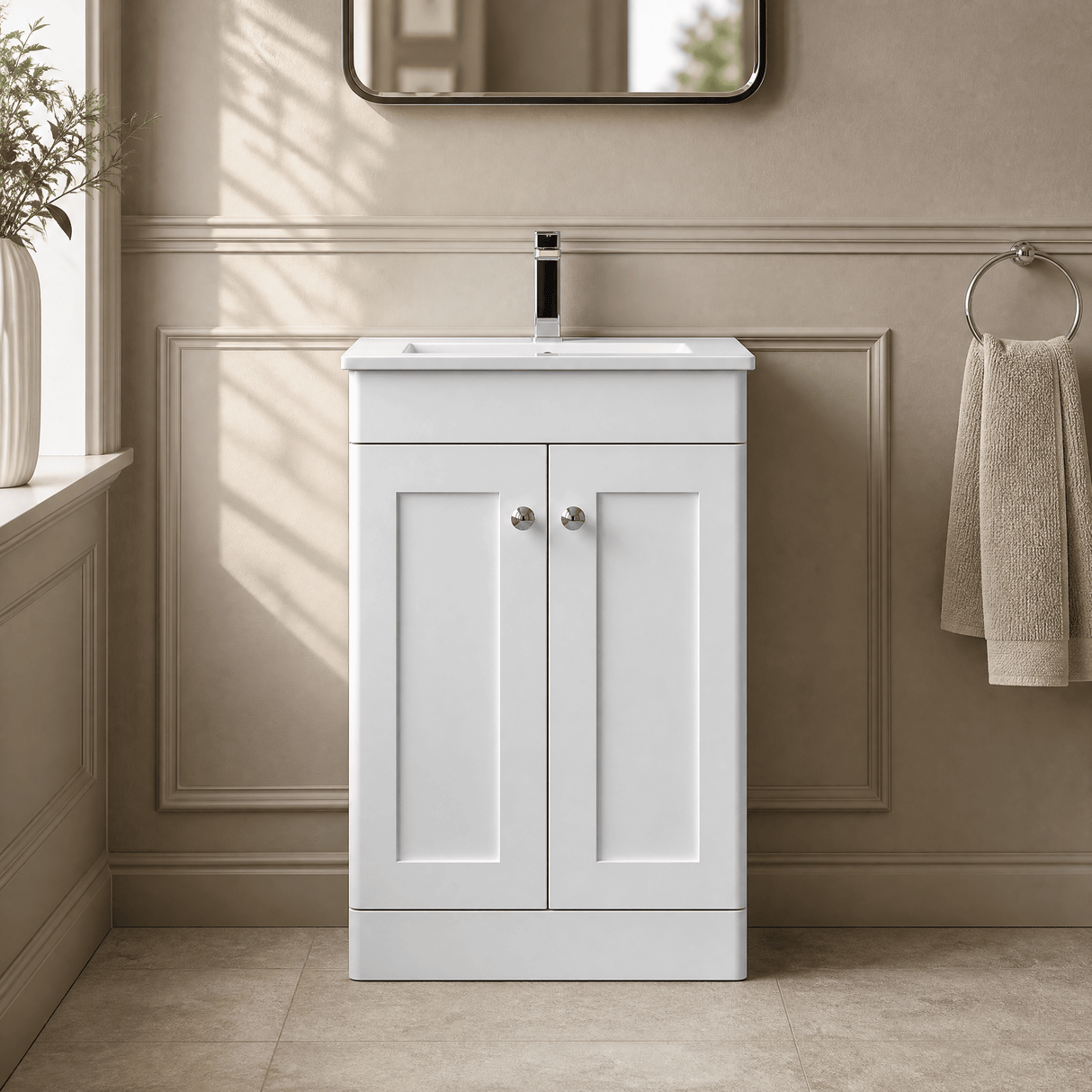 [BFCL123C] Swynnerton Traditional 2 Door Floor Standing Vanity Basin Unit with 1 Tap Hole Minimalist Ceramic Basin, Choice of Size and Colour - Silo