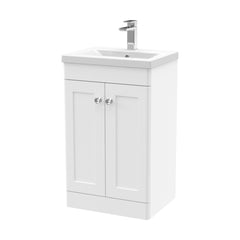 [BFCL123D] Swynnerton Traditional 2 Door Floor Standing Vanity Unit with Mid-Edge Basin, Satin White, 500mm - Cutout