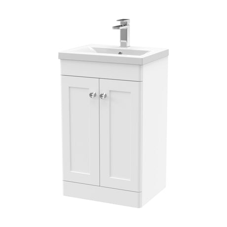 [BFCL123D] Swynnerton Traditional 2 Door Floor Standing Vanity Unit with Mid-Edge Basin, Satin White, 500mm - Cutout