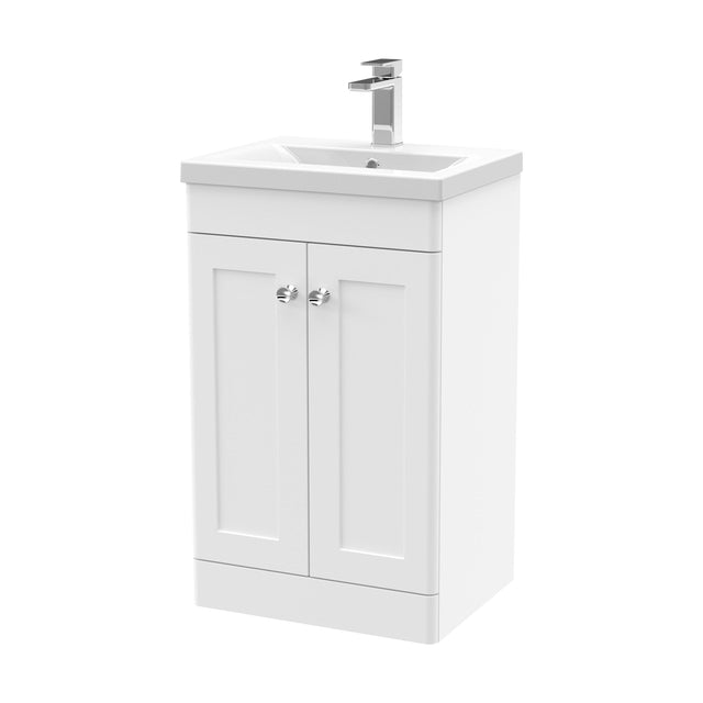 [BFCL123D] Swynnerton Traditional 2 Door Floor Standing Vanity Unit with Mid-Edge Basin, Satin White, 500mm - Cutout