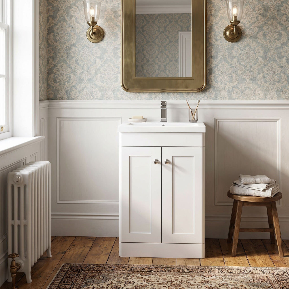 [BFCL123D] Swynnerton Traditional 2 Door Floor Standing Vanity Unit with Mid-Edge Basin - Choice of Colour