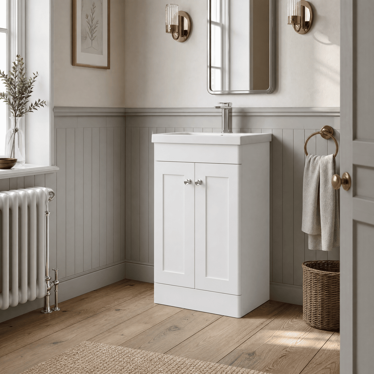 [BFCL123D] Swynnerton Traditional 2 Door Floor Standing Vanity Unit with Mid-Edge Basin - Choice of Colour