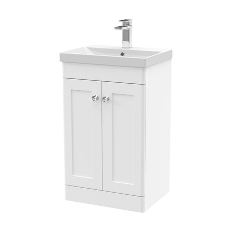 [BFCL123E] Swynnerton Traditional 2 Door Floor Standing Vanity Unit with Thin Edge Basin, Satin White, 500mm - Cutout