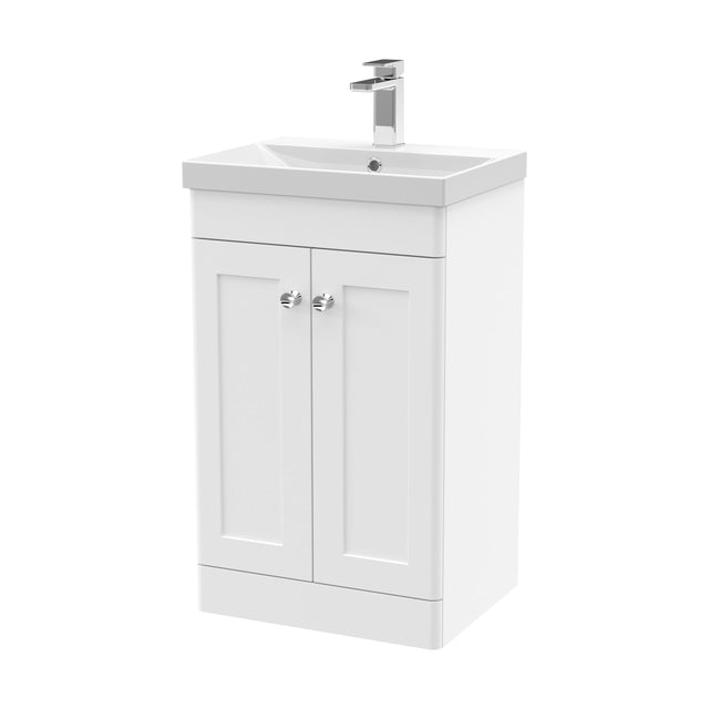 [BFCL123E] Swynnerton Traditional 2 Door Floor Standing Vanity Unit with Thin Edge Basin, Satin White, 500mm - Cutout