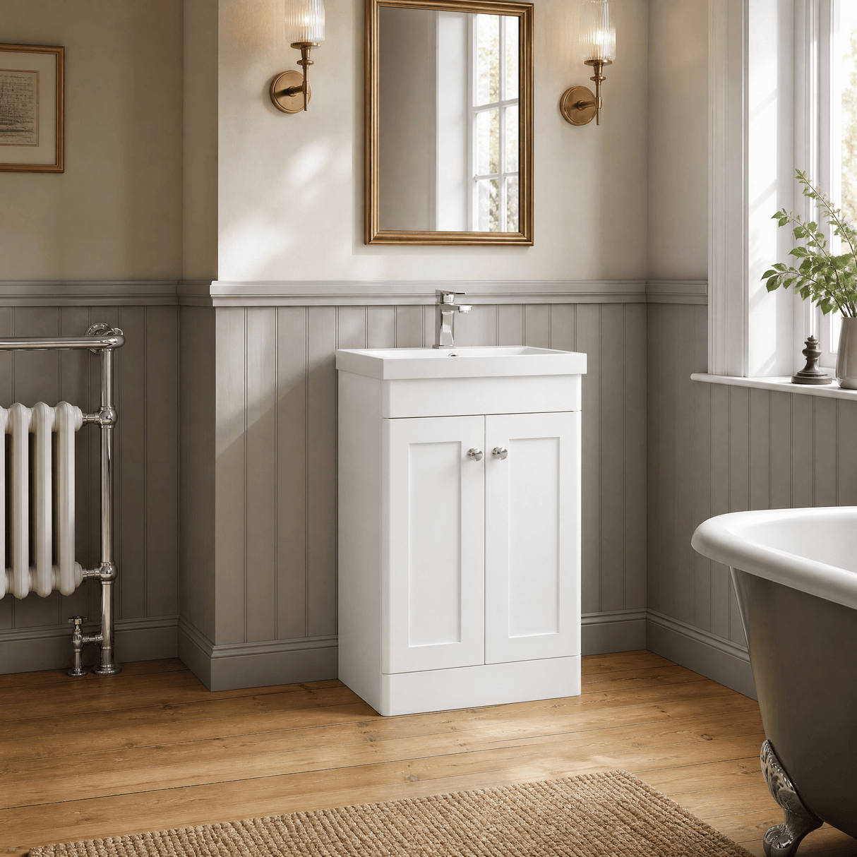 [BFCL123E] Swynnerton Traditional 2 Door Floor Standing Vanity Unit with Thin Edge Basin, Choice of Size and Colour