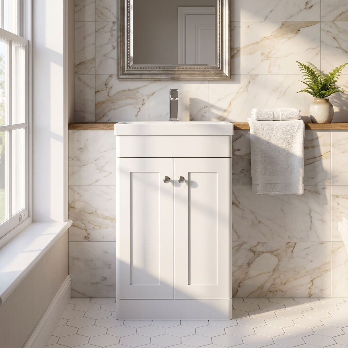 [BFCL123E] Swynnerton Traditional 2 Door Floor Standing Vanity Unit with Thin Edge Basin, Choice of Size and Colour - Silo