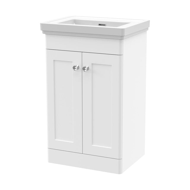[BFCL123H] Swynnerton Traditional 2 Door Floor Standing Vanity Unit with Basin, Satin White, 500mm - Cutout