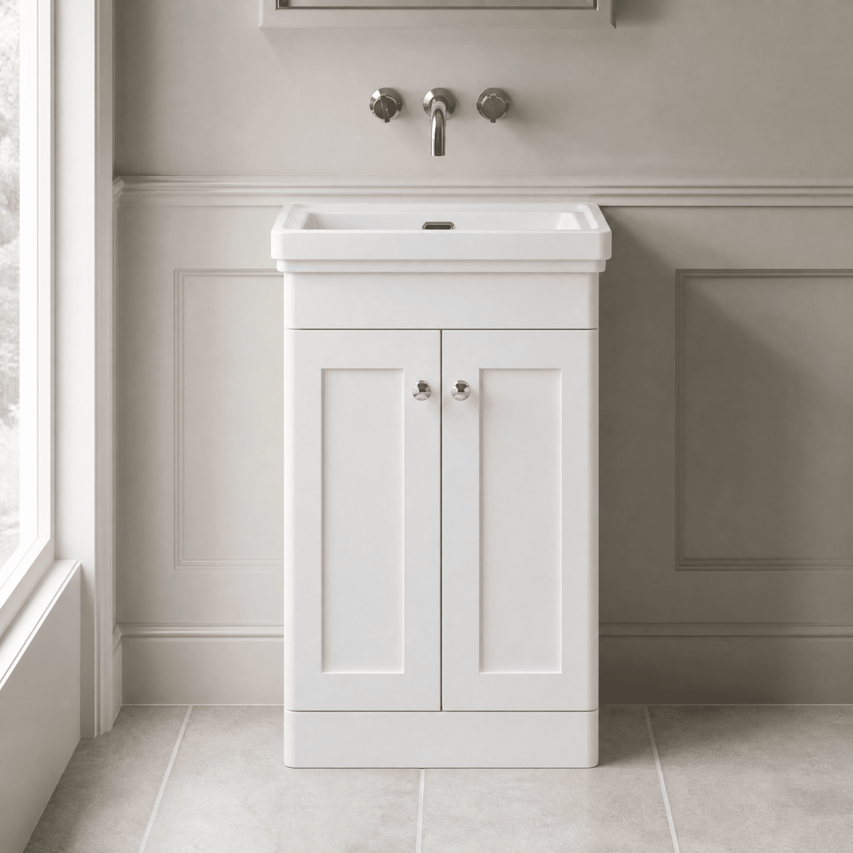 [BFCL123H] Swynnerton Traditional 2 Door Floor Standing Vanity Unit with 0 Tap Hole Traditional Fireclay Basin, Choice of Size and Colour